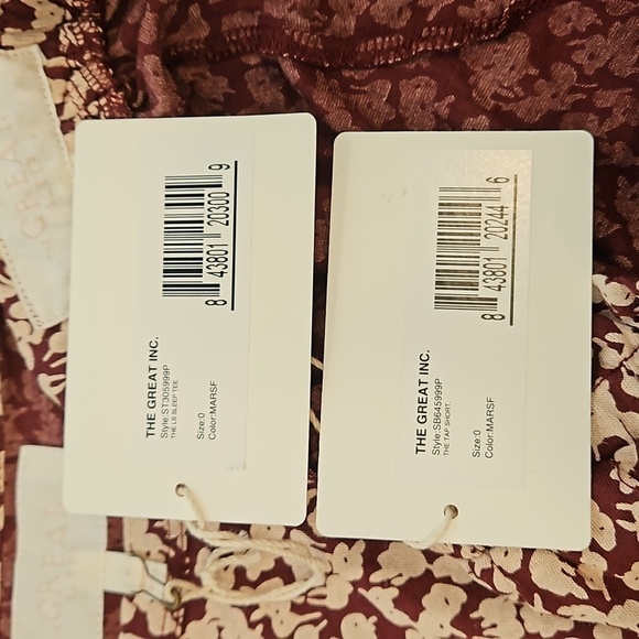 💕THE GREAT💕 The Long Sleeve Sleep Tee + Tap Short ~ Maroon Shadow Floral 0 NWT - Picture 12 of 14